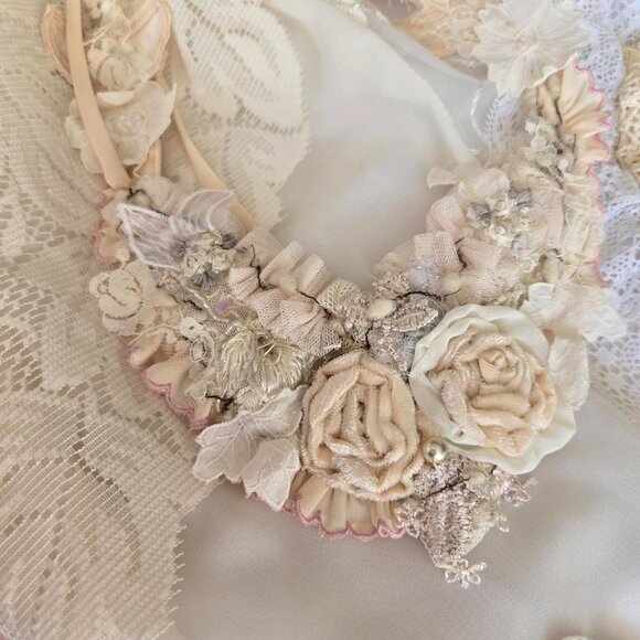 Bohemian Collar Neutral Vintage Lace Wedding Necklace Bridal Jewelry - Picture 3 of 8
